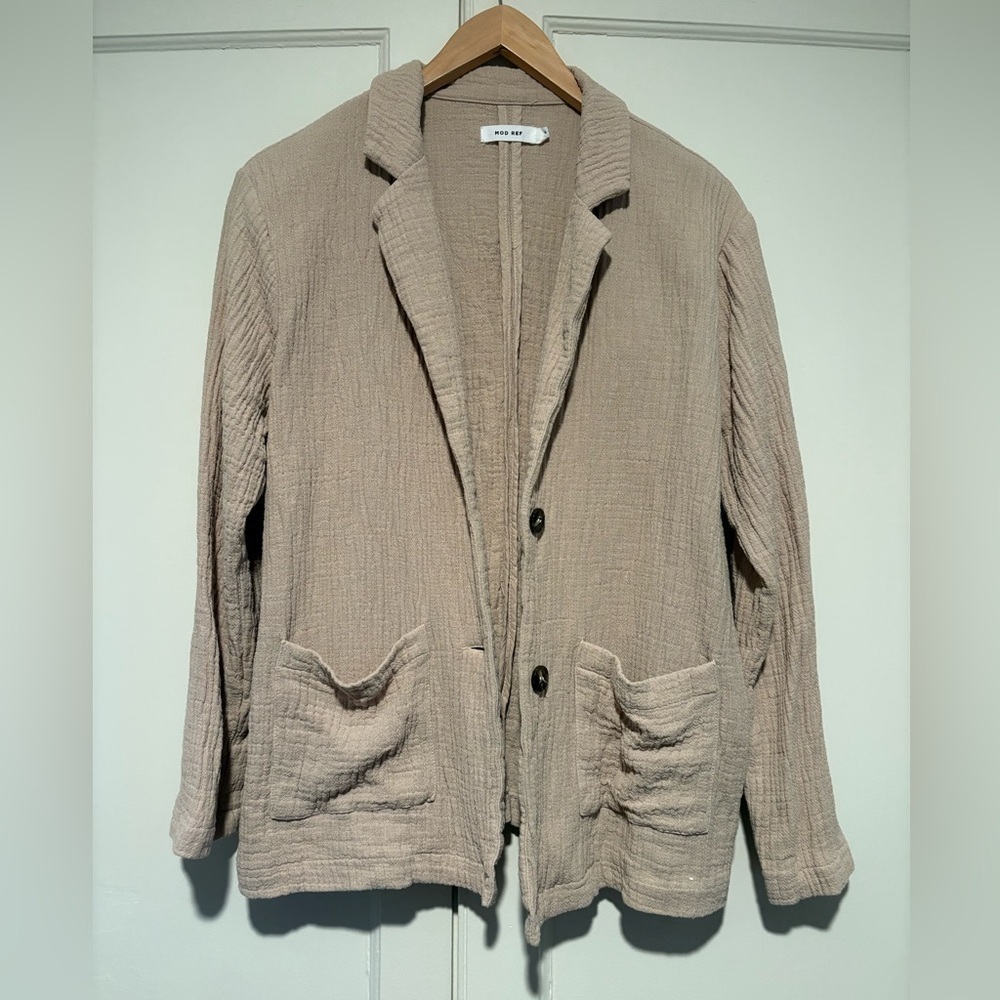 Mod Ref Tan Gauze Linen & Cotton Blazer/ Jacket